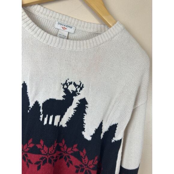 VTG 90s Dockers Mens Sweater Pullover Knit Size XXL Reindeer Snowflake Christmas - Picture 4 of 12